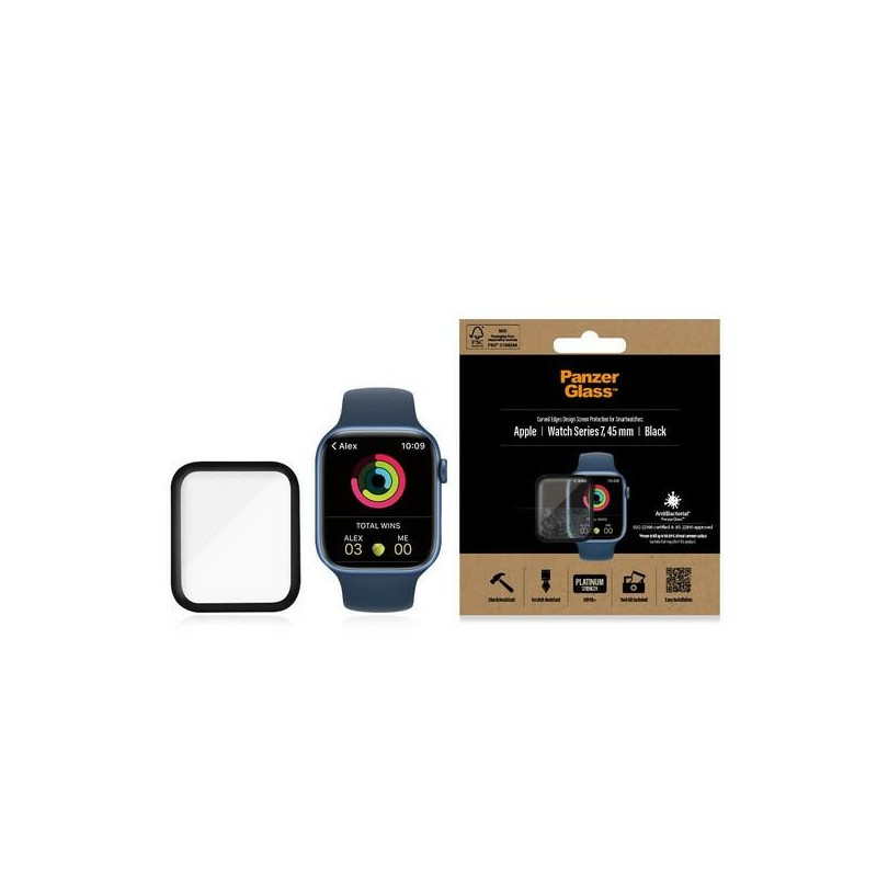 PANZERGLASS Ochranné sklo 3D FULL-COVER 0.4mm pro Watch 7/8 45mm, AntiBacterial