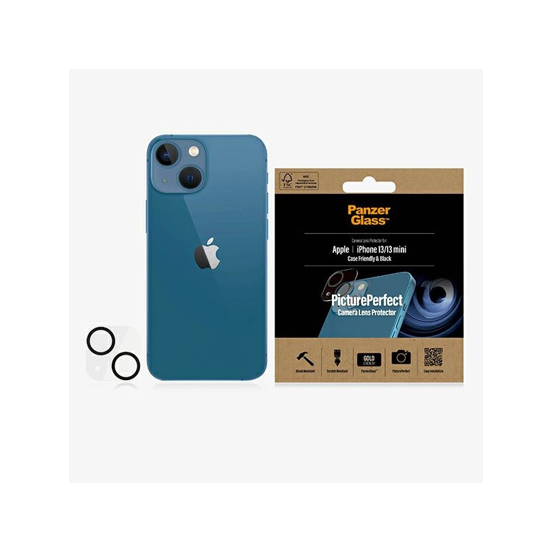 PANZERGLASS Ochranné sklo zadní kamery 2.5D FULL-COVER 0.4mm pro iPhone 13/13 Mini, čiré