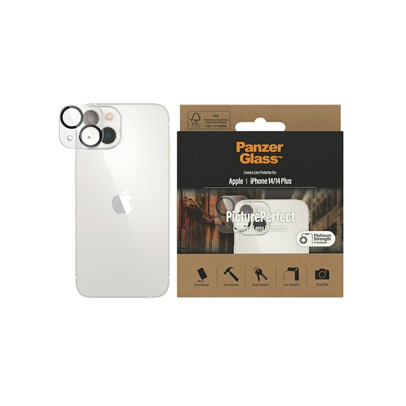 PANZERGLASS Ochranné sklo zadní kamery 2.5D FULL-COVER 0.4mm pro iPhone 14/14 Plus, čiré