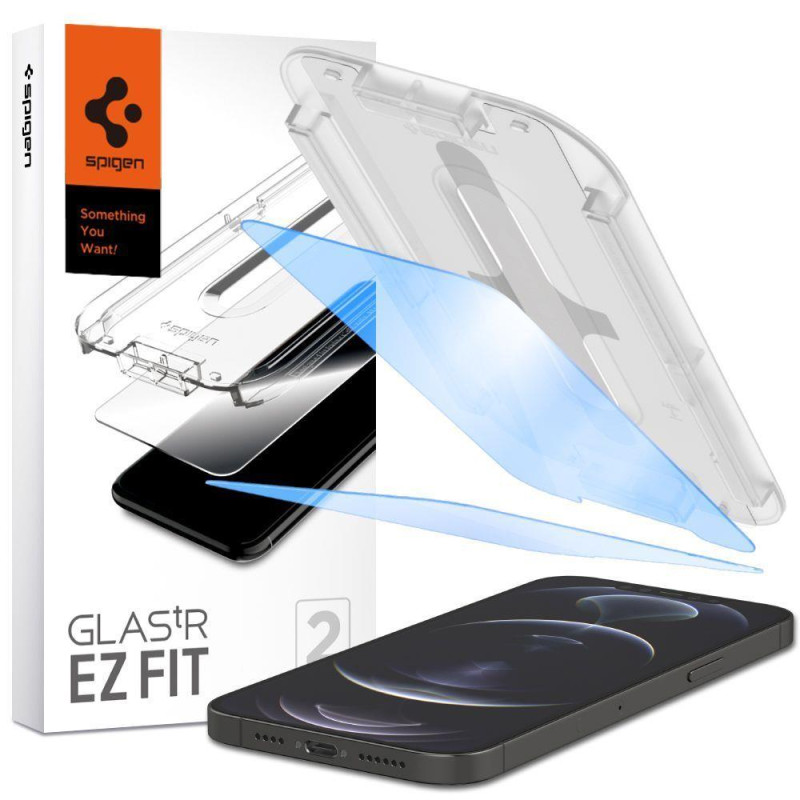 SPIGEN EZ FIT Ochranné sklo 2.5D STANDARD 0.3mm pro iPhone 13 Mini, montážní rámeček, Anti-blue, 2ks