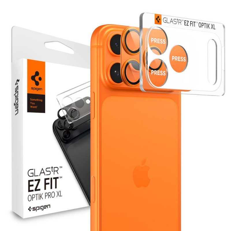 Ochranné sklo Spigen OPTIK PRO XL „EZ FIT“ pro iPhone 17 Pro - oranžové