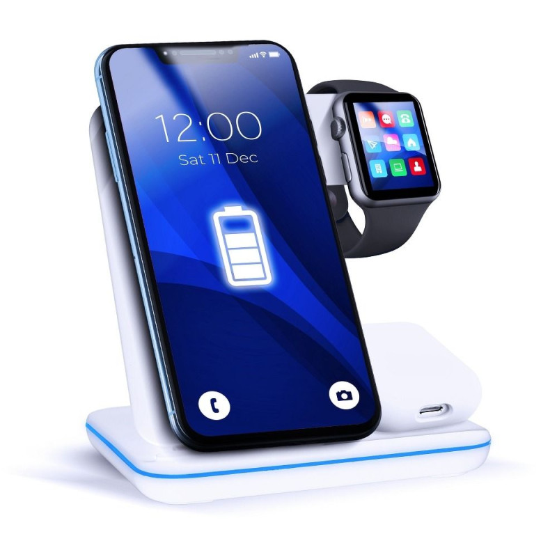 AG Premium Indukční nabíječka Qi LED 3v1 15W GY-Z5A, bílá