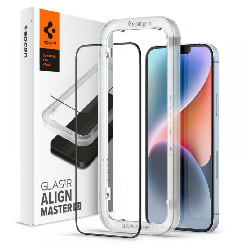 Ochranné sklo Spigen ALM GLASS FC AlignMaster pro iPhone 13 / 13 Pro / 14 - černá