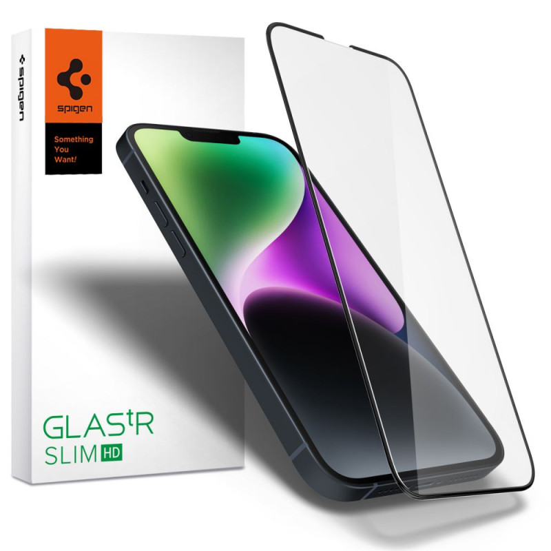 Ochranné sklo Spigen GLASS FC pro iPhone 13 / 13 Pro / 14 / 16e / 17e - black