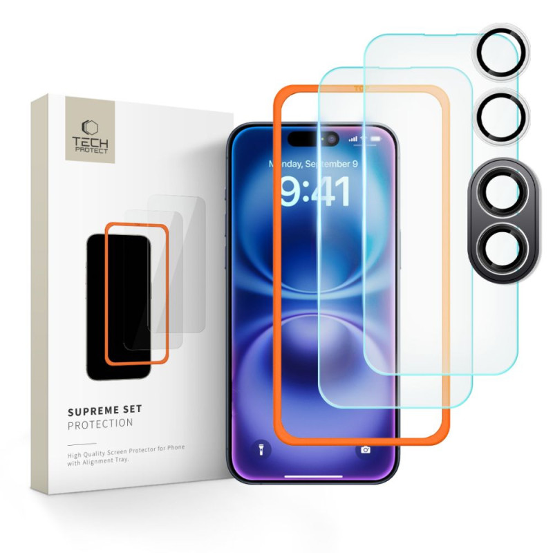 Ochranné sklo Tech-Protect SUPREME pro iPhone 16 - transparent (3 ks.)