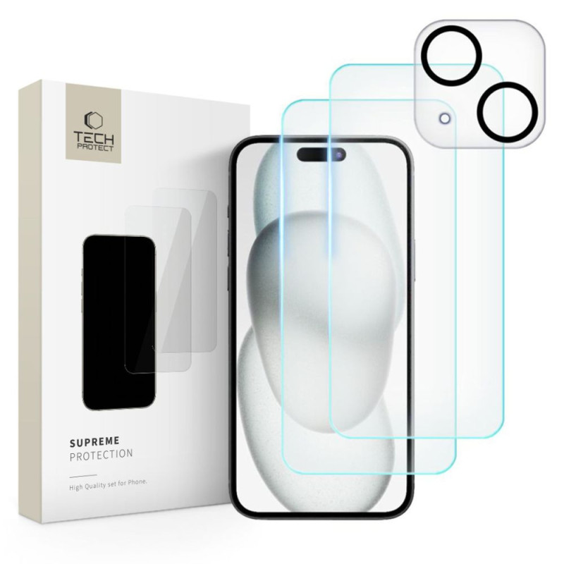 Ochranné sklo Tech-Protect SUPREME SET pro iPhone 15 - čiré