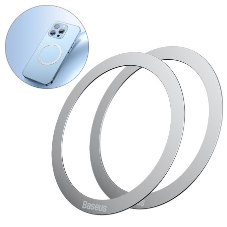 BASEUS PCCH000012 Halo Magnetický univerzální kroužek pro MagSafe, 2ks, stříbrný