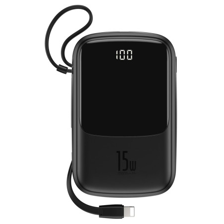 BASEUS PPQD-B01 Qpow Powerbanka 10.000mAh s výkonem 15W a integrovaným Lightning kabelem, černá
