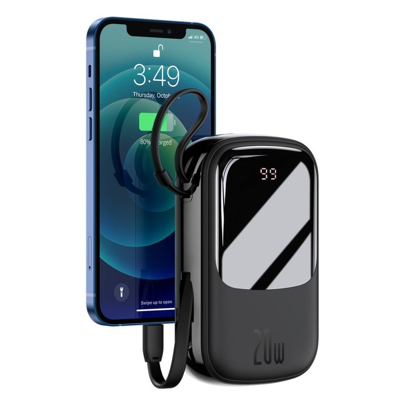 BASEUS PPQD-H01 Qpow Powerbanka 20.000mAh s výkonem 20W a integrovaným Lightning kabelem, černá
