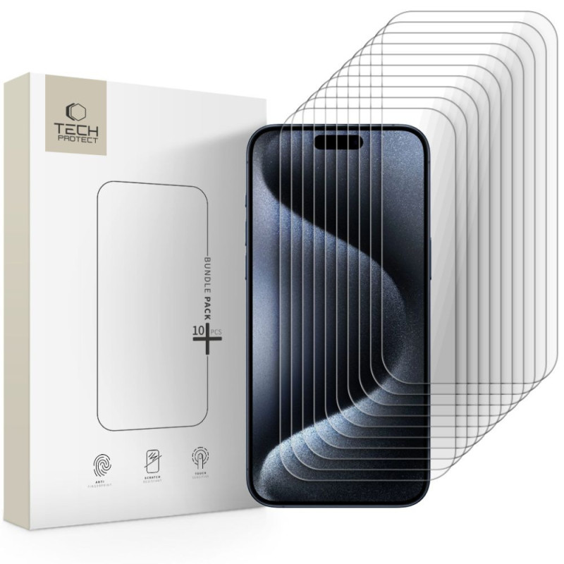 Ochranné sklo Tech-Protect Tempered Glass Bundle 10-pack pro iPhone 15 Pro Max - čiré