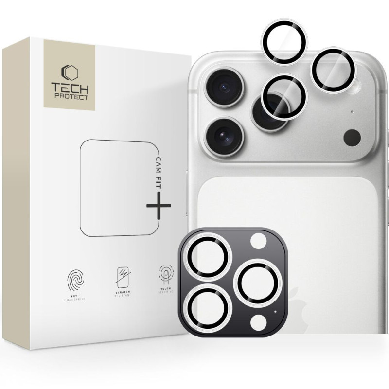 Ochrana zadní kamery Tech-Protect CAMRING FIT+ pro iPhone 14 Pro / Max / 15 Pro / Max / 16 Pro / Max / 17 Pro / Max - stříbrná