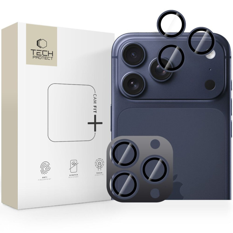 Ochranné sklo Tech-Protect Camring Fit+ pro iPhone 14 Pro / Max / 15 Pro / Max / 16 Pro / Max / 17 Pro / Max - modrá