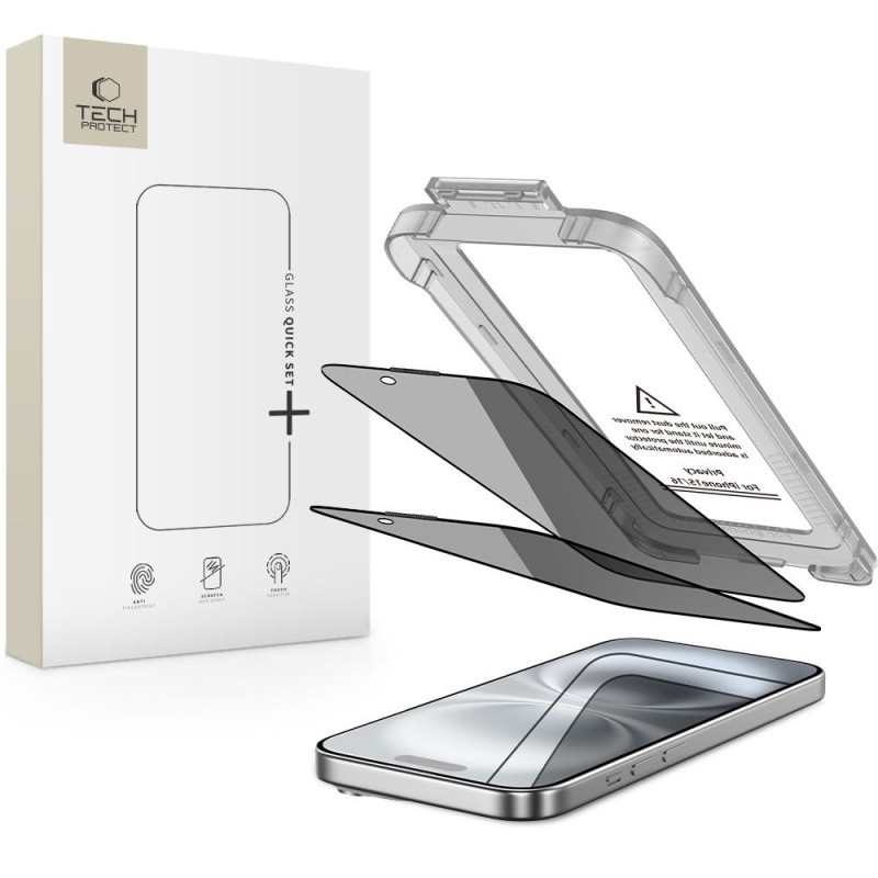 Ochranné sklo Tech-Protect Quick Set Spy+ pro iPhone 15 - privacy (2-pack)