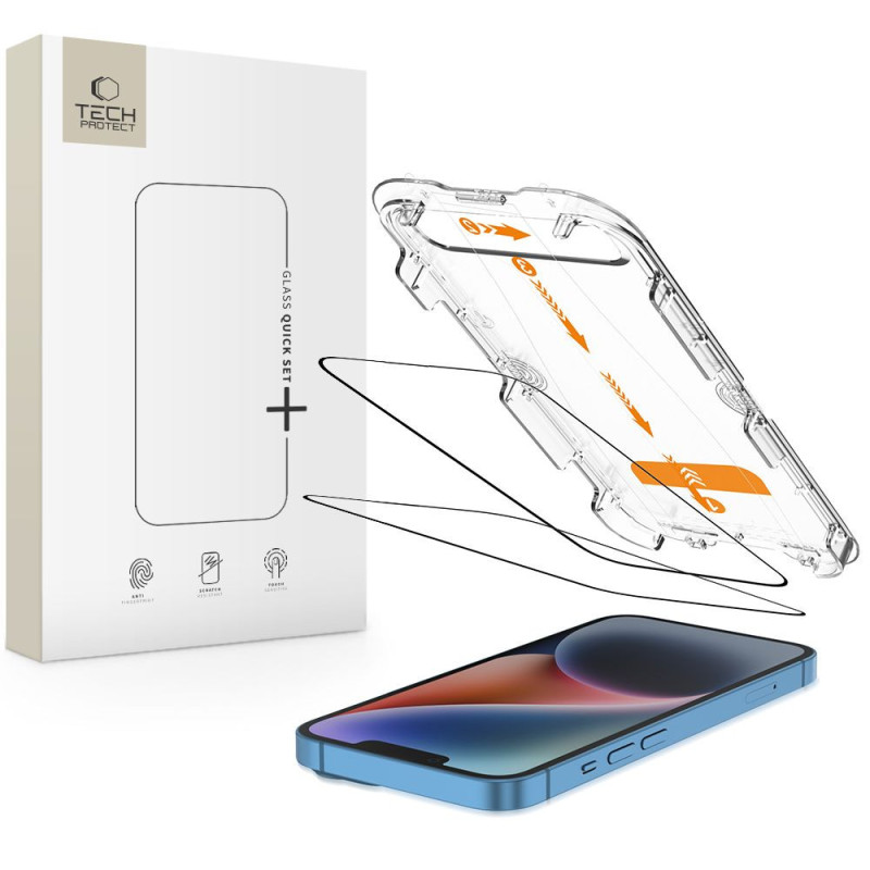 Ochranné sklo Tech-Protect QUICK SET+ 2-pack pro iPhone 13 / 13 PRO / 14 / 16e / 17e - transparentní