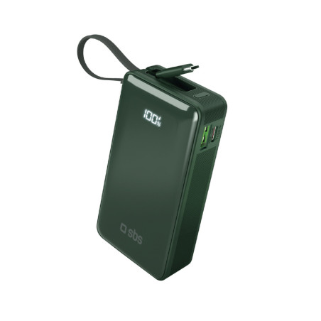 Powerbanka SBS 10000 mAh 20W s USB-C kabelem - zelená