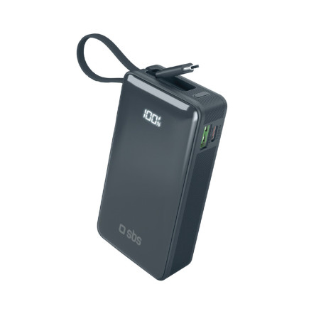 Powerbanka SBS 10000 mAh 20W s USB-C kabelem - tmavě šedá