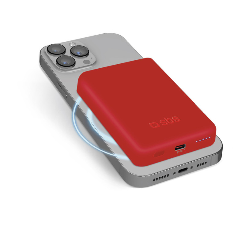 Powerbanka SBS TEBB5000MAG1CR 5000 mAh pro MagSafe - červená