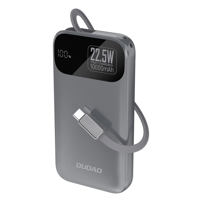 Powerbanka Dudao K31 10000 mAh 22.5W PD s vestavěným kabelem - šedá