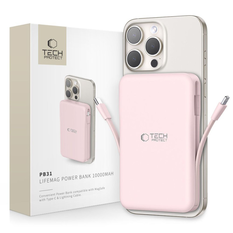 Powerbanka Tech-Protect PB31 LifeMag 10.000mAh pro MagSafe zařízení - růžová