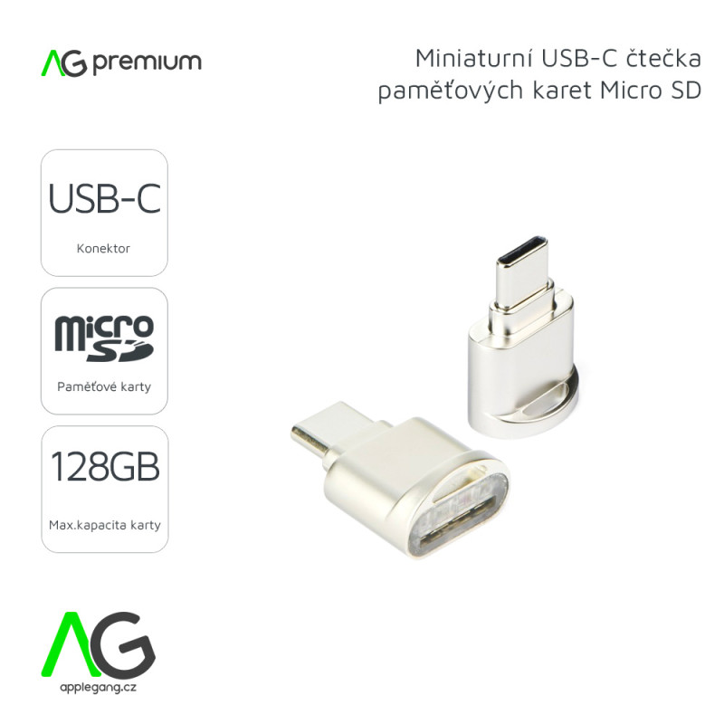 AG PREMIUM MCRT Miniaturní USB-C čtečka Micro SD karet, zlatá