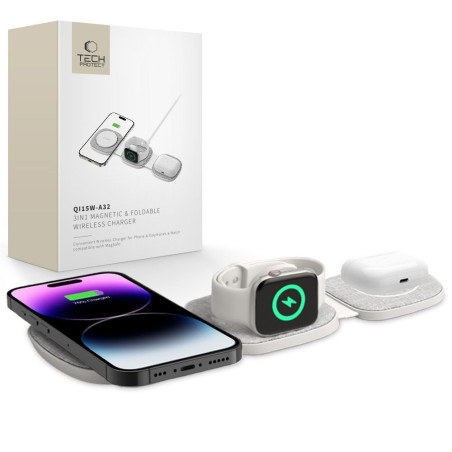 Tech-Protect QI15W-A32 3v1 MagSafe nabíječka - šedá