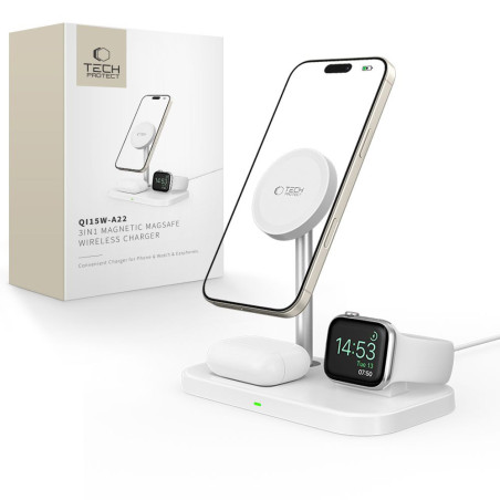 Tech-Protect QI15W-A22 3v1 MagSafe nabíječka - bílá