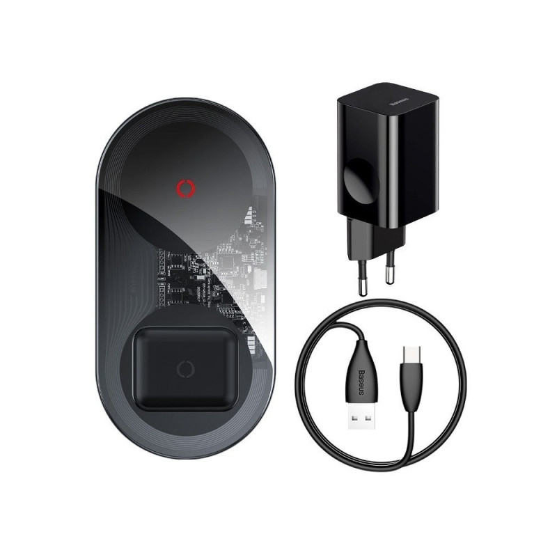 BASEUS TZWXJK-B01 Simple Turbo Bezdrátová nabíječka 2v1 pro iPhone a AirPods vč. adaptéru 24W, transparentní