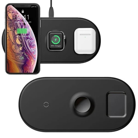 BASEUS WX3IN1-C01 Bezdrátová nabíječka 3v1 pro iPhone, Watch a AirPods, černá