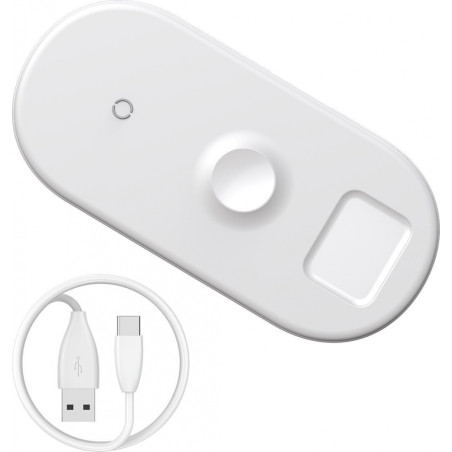 BASEUS WX3IN1-C02 Bezdrátová nabíječka 3v1 pro iPhone, Watch a AirPods, bílá
