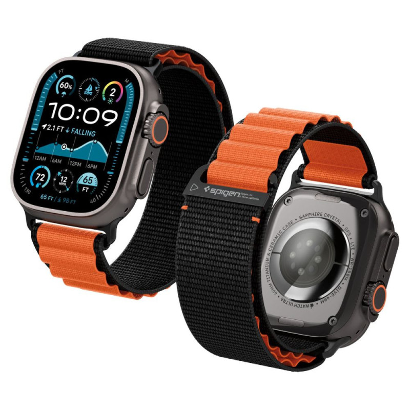 Řemínek Spigen WBF1 pro Apple Watch 44 / 45 / 46 / 49 mm - black a orange