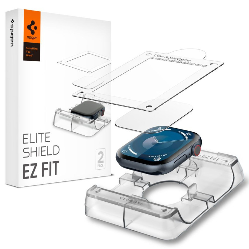 Ochranné sklo Spigen ELITE SHIELD ”EZ FIT” HYBRID GLASS 2-PACK pro Apple Watch 10 (46MM) - čiré