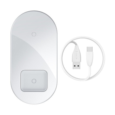 BASEUS WXJK-02 Simple bezdrátová nabíječka 2v1 pro iPhone a AirPods, bílá