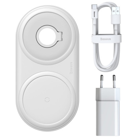 BASEUS WXPL-B02 Planet Bezdrátová nabíječka 2v1 pro iPhone a Watch vč. adaptéru 24W, bílá