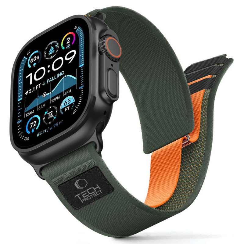 Řemínek Tech-Protect NYLON ELITE pro Apple Watch 44/45/46/49 mm - zelená/oranžová