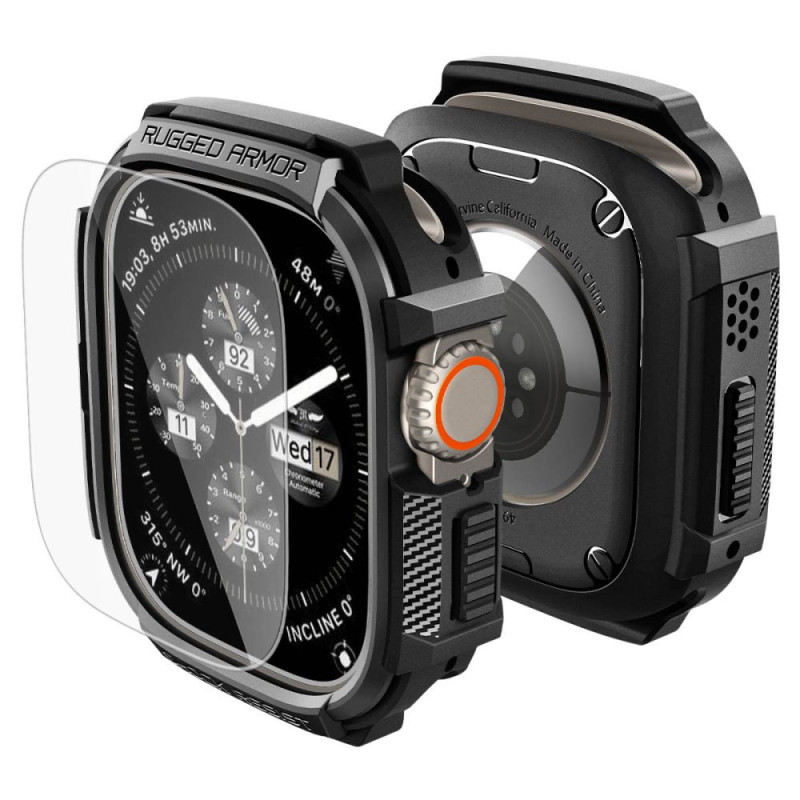 Kryt Spigen RUGGED ARMOR + Szkło hartowane 9H pro Apple Watch Ultra 49 mm - černé matné