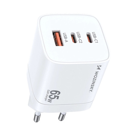 Nabíječka Wozinsky CGWCW 65W GaN 2×USB-C + USB-A - bílá