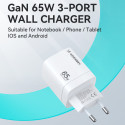 Nabíječka Wozinsky CGWCW 65W GaN 2×USB-C + USB-A - bílá