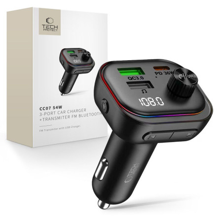 TECH-PROTECT CC07 3-Port nabíječka do auta PD 54W + FM BT