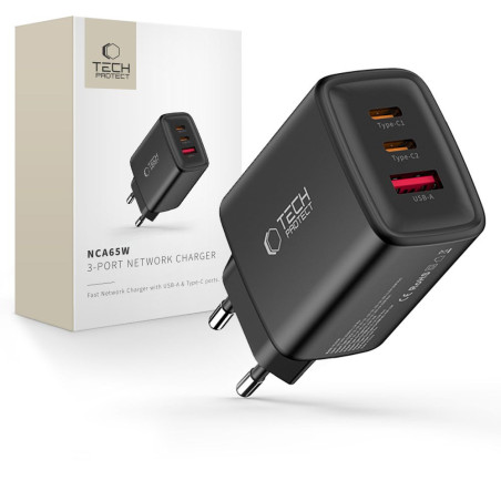Nabíječka Tech-Protect NCA65W-GAN 65W PD/QC 3.0 - black