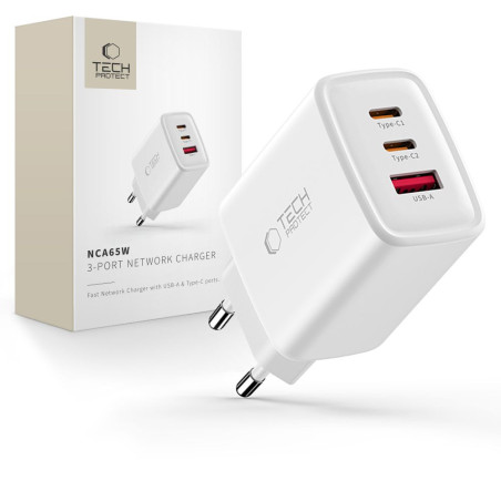 Tech-Protect NCA65W-GAN 65W 3-port nabíječka PD/QC3.0 bílá