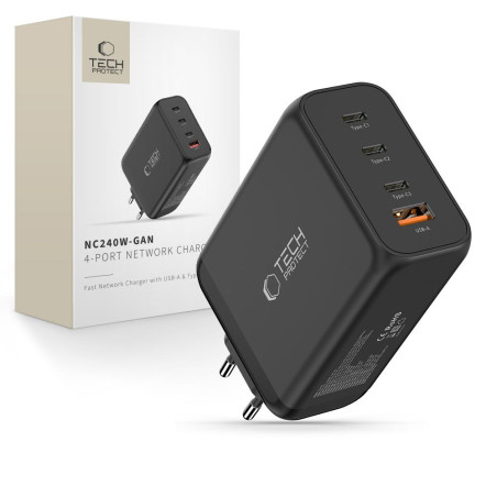 Nabíječka TECH-PROTECT NC240W-GAN 4port 240W PD/QC3.0 - black