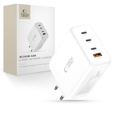 Nabíječka Tech-Protect NC200W-GAN 200W 4port PD/QC3.0 bílá