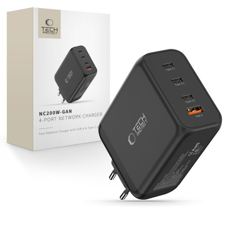 Nabíječka Tech-Protect NC200W-GAN 4port 200W černá