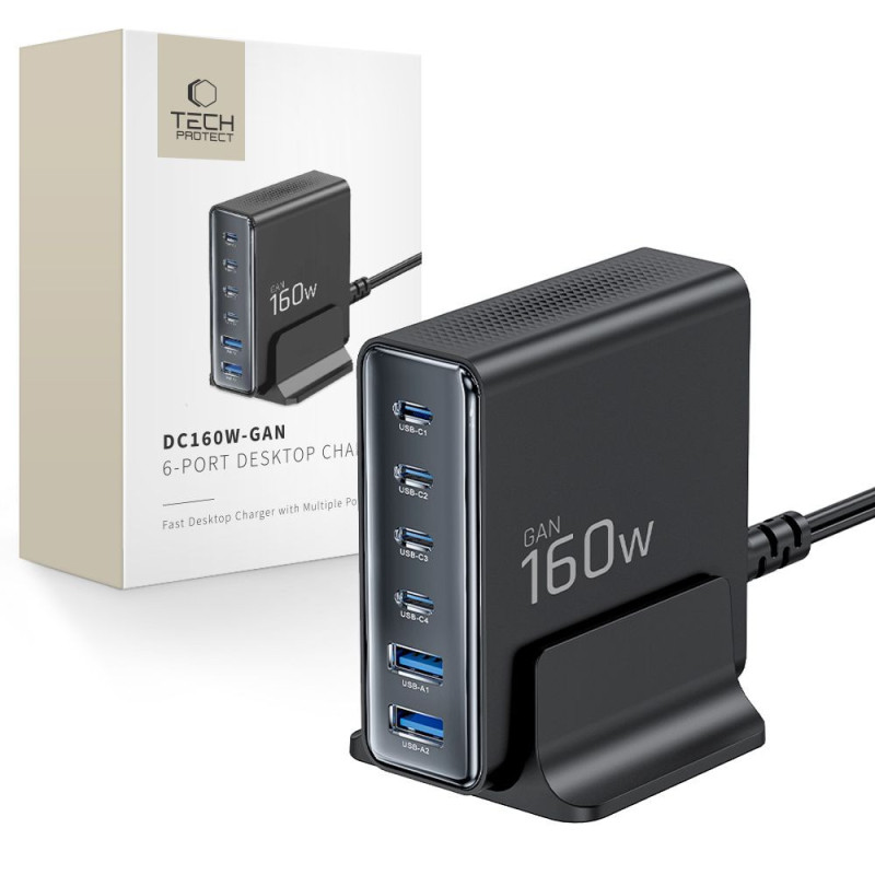Nabíječka Tech-Protect DC160W-GAN pro zařízení USB-C - černá