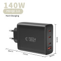 Nabíječka Tech-Protect NC140W-GAN 140W 4port - černá