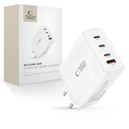 TECH-PROTECT NC120W-GAN 4portová nabíječka 120W PD/QC3.0 bílá