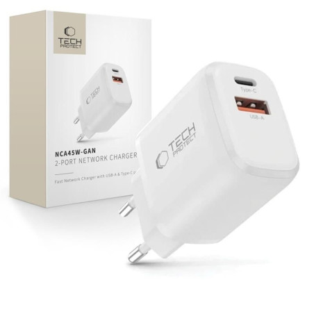 Nabíječka Tech-Protect NCA45W-GAN 2-PORT 45W PD/QC3.0 - bílá