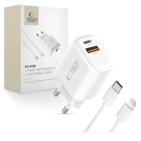 Nabíječka Tech-Protect NCA45W-GAN 45W PD + QC3.0 bílá