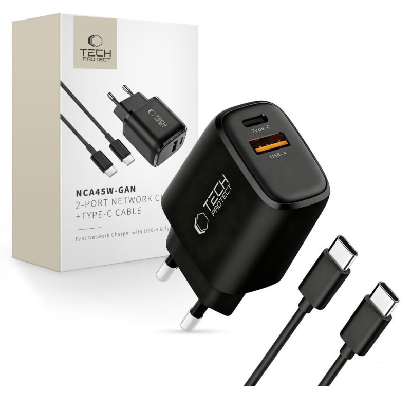 Nabíječka Tech-Protect NCA45W-GAN 2-PORT NETWORK CHARGER PD 45W pro 2 zařízení - černá
