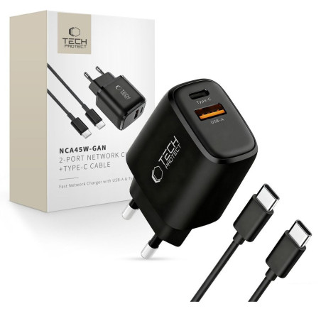 Nabíječka Tech-Protect NCA45W-GAN 45W PD + QC3.0 - černá